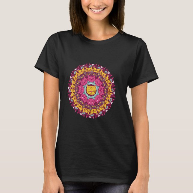 T-shirt Chat Mandala Kaleidoscope Kitty Kitten Lover Felin (Devant)