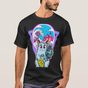 T-shirt Chat Maneki Neko Sci Fi avec Pièce de Chance