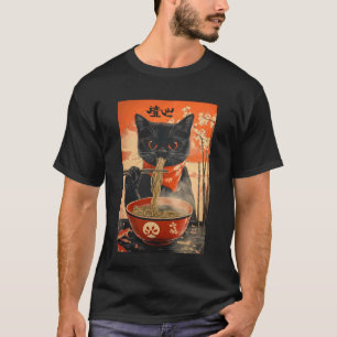 T-shirt Chat Mange Ramen Japonais Drôle Graphique Kawaii C
