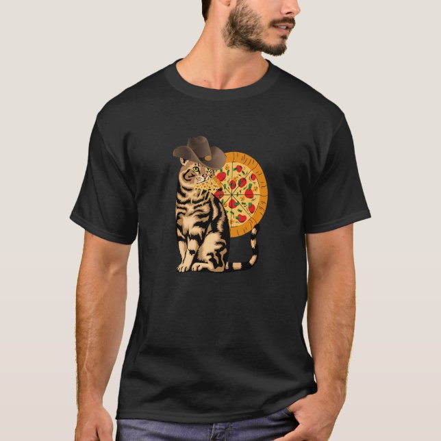 T-shirt Chat mangeant de la pizza (Devant)