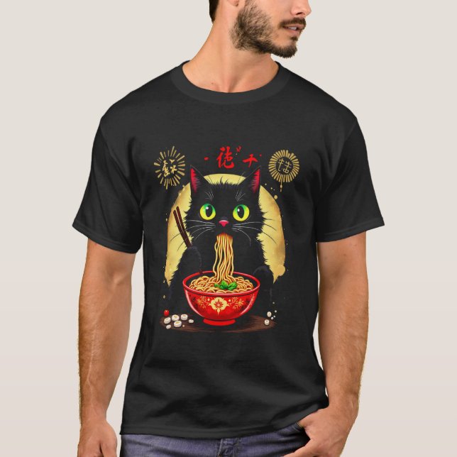 T-shirt Chat mangeant des nouilles (Devant)