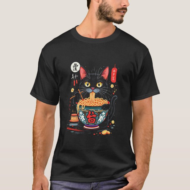 T-shirt Chat mangeant des nouilles (Devant)