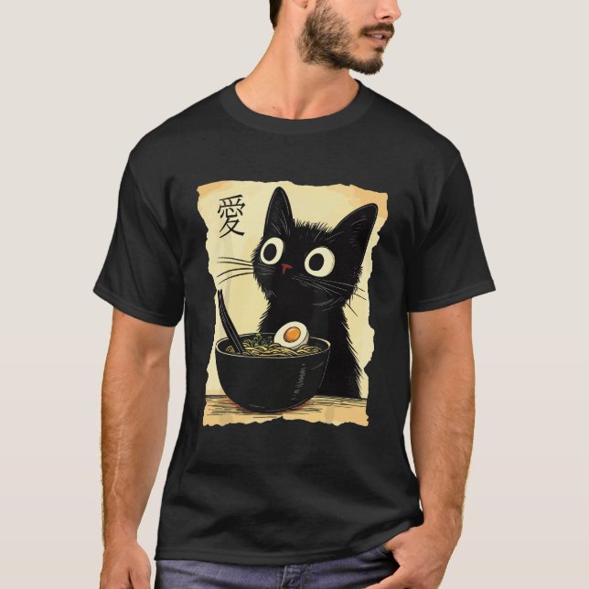 T-shirt Chat mangeant des ramen  (Devant)