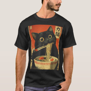 T-shirt Chat Mangeant Des Ramen Drôle Japonais Kawaii Chat