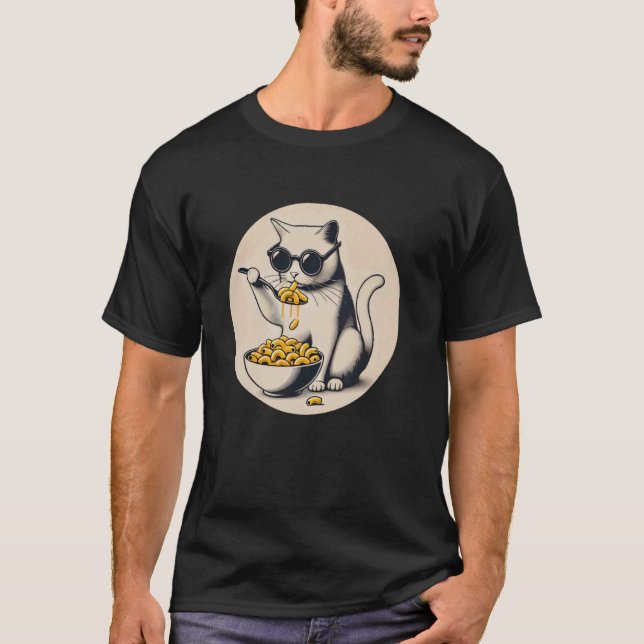 T-shirt Chat mangeant du mac et du fromage (Devant)