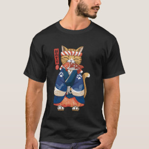 T-shirt Chat mangeant du poisson Art japonais Ukiyo-e vint