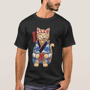 T-shirt Chat mangeant du poisson Art japonais Ukiyo e vint