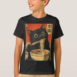 T-shirt Chat Mangeant Ramen Drôle Japonais Kawaii Chat Ani
