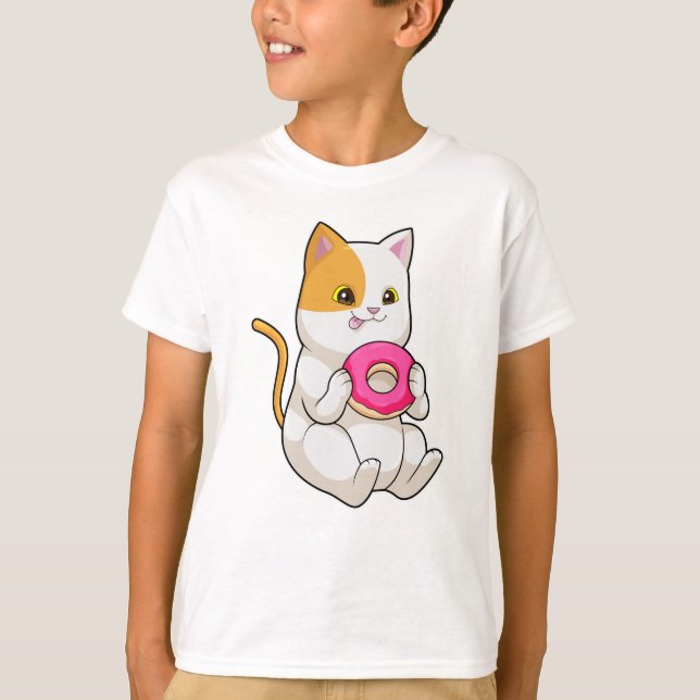 T-shirt Chat Mangeant un Beignet (Devant)