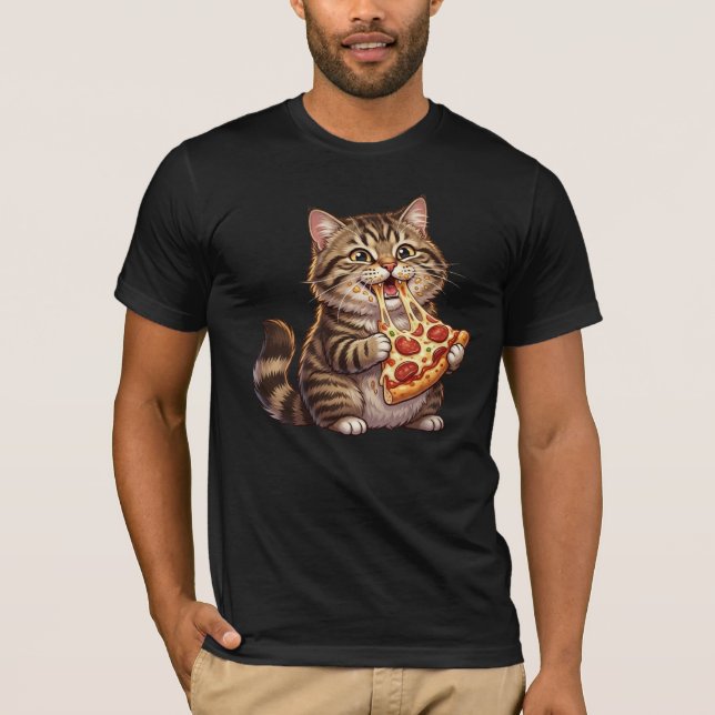 T-shirt Chat Mangeant une Énorme Tranche de Pizza – Expres (Devant)