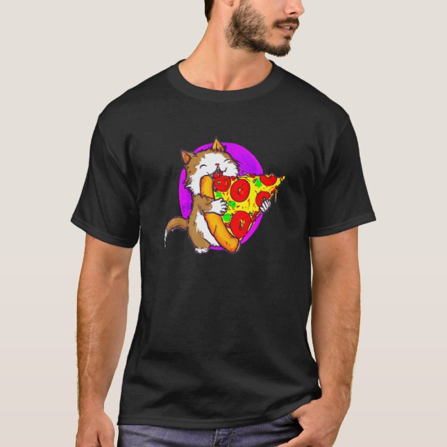 T-shirt Chat mangeant une pizza Chat et pizza   1 (Devant)