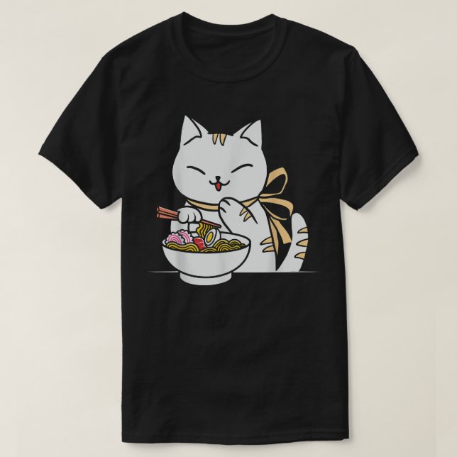 T-shirt Chat Manger Ramen Bowl Kawaii Anime Japonais migno (Design devant)