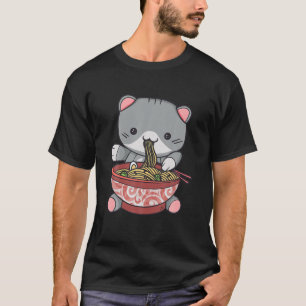 T-shirt Chat Manger Ramen Japonais Cute Kawaii Anime Tee