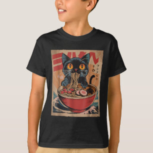 T-shirt Chat Manger Ramen Japonais Graphisme Tee - shirt K