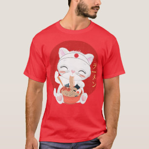 T-shirt Chat Manger Ramen Kawaii Anime Retro Style Japonai