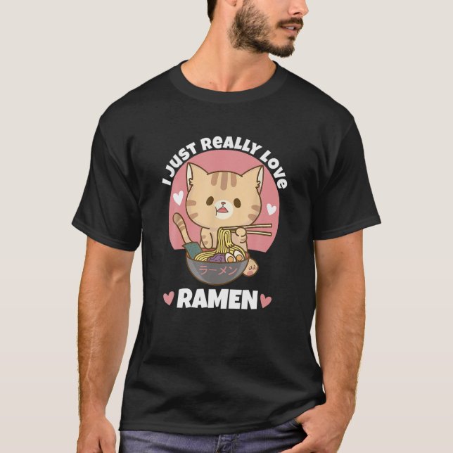 T-shirt Chat Manger Ramen Noodle Femmes Hommes Ado Garçon  (Devant)