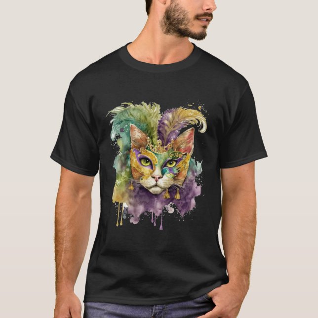 T-shirt Chat Mardi Gras Joyeux Mardi Gras Carnaval Chat  M (Devant)