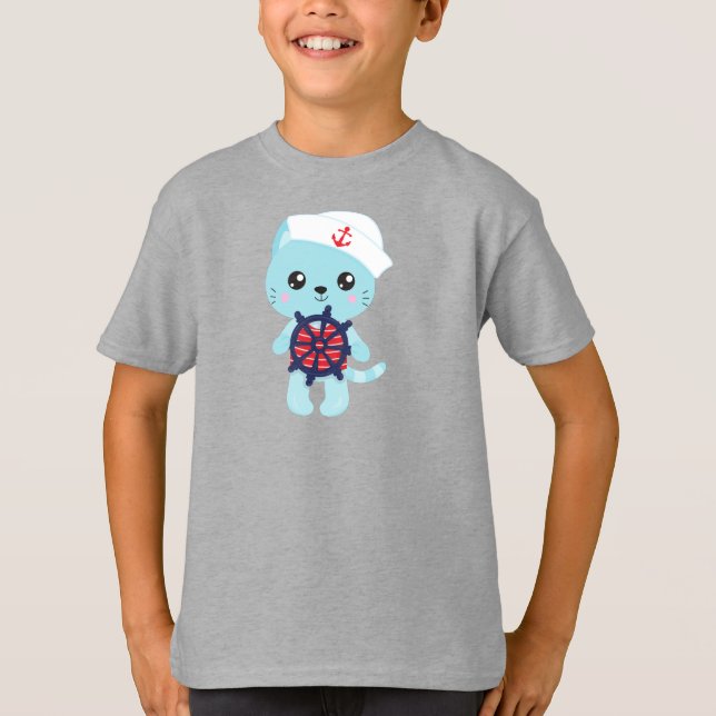 T-shirt Chat marin, Casquette marin, Capitaine de bateau,  (Devant)