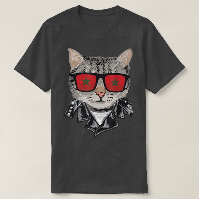 T-shirt Chat Maroc Drapeau Lunettes de soleil Cool Marocai (Design devant)