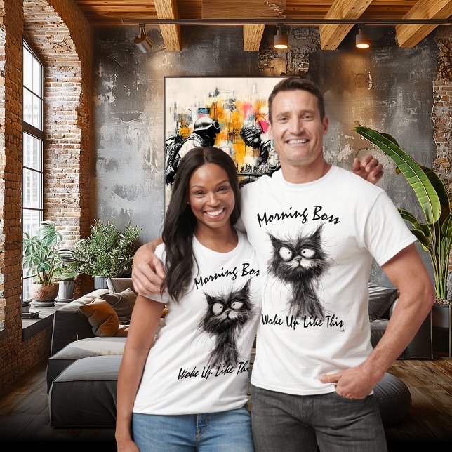 T-Shirt Chat Matin Boss Drôle - Réveillé Comme Ça (Créateur téléchargé)