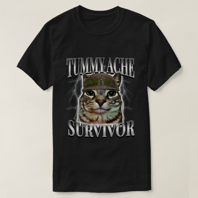 T-shirt Chat Mème Survivant Mal Au Ventre (Design devant)
