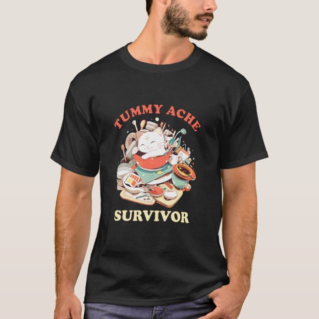 T-shirt Chat Mème Survivant Mal De Ventre (Devant)