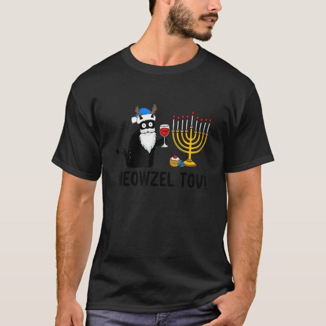 T-shirt Chat Meowzel Tov Chanukah Juif Chat Noir Hanoukka (Devant)