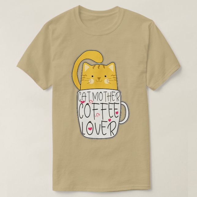 T-shirt chat mère amateur de café 87 (Design devant)