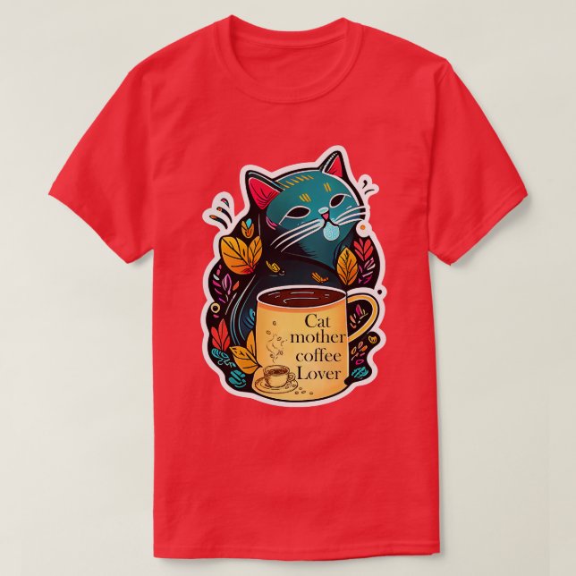 T-shirt chat mère amoureux du café 125 (Design devant)