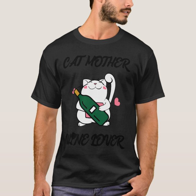 T-shirt Chat Mère Vin Cool Vin Verre Vin Bouteille (Devant)