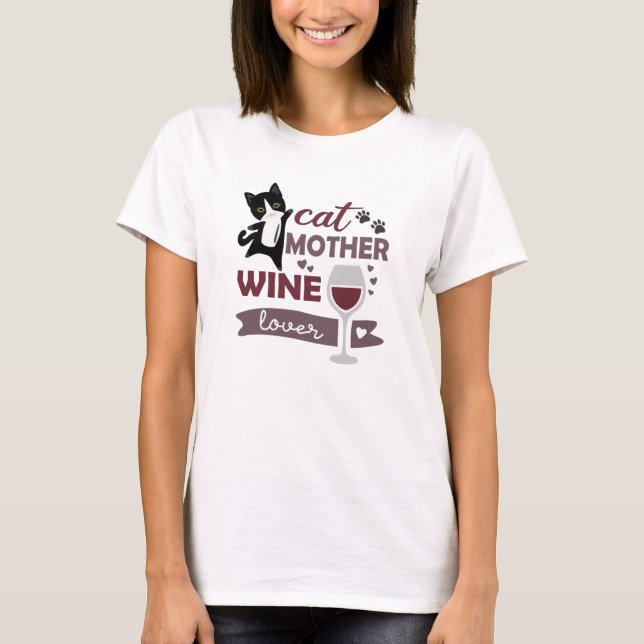 T-shirt Chat Mère Vin Lover Chats Rouge Vin Noir (Devant)