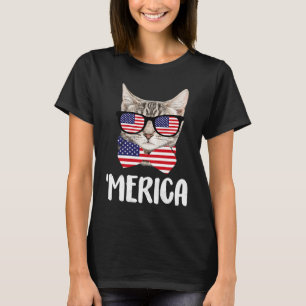 T-shirt Chat Merica portant des lunettes de soleil Drapeau