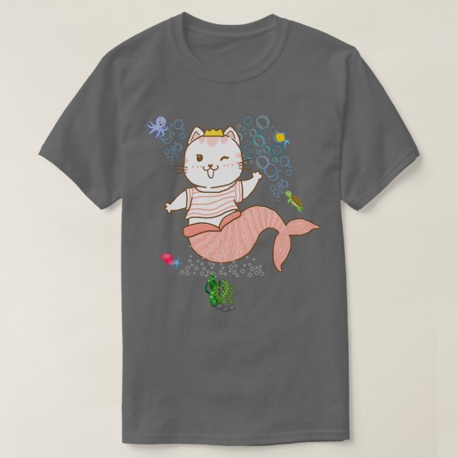 T-shirt Chat Mermaid Kawaii (Design devant)
