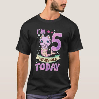 T-shirt Chat Mermaid Mercat Kitty Cadeau Filles 5ème Anniv