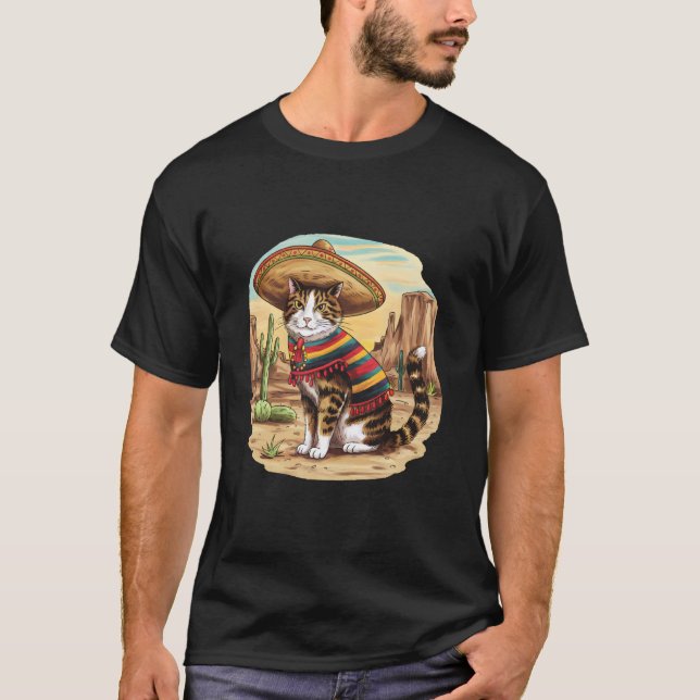 T-shirt Chat Mexicain dans le Désert Sud-Ouest Cinco De Ma (Devant)