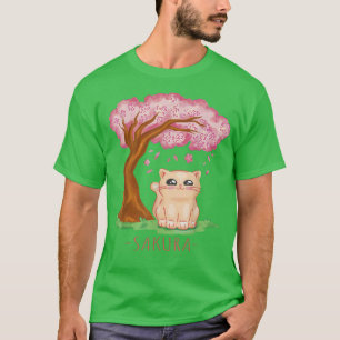 T-shirt Chat mignet Japonais Fleur de cerisier Arbre Sakur