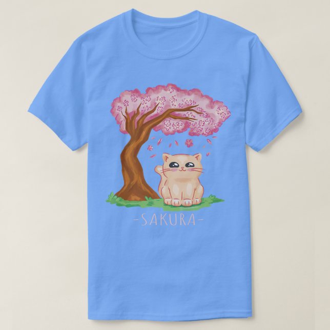 T-shirt Chat mignet Japonais Fleur de cerisier Arbre Sakur (Design devant)