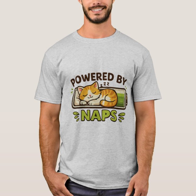 T-shirt Chat Mignon Alimenté par des Siestes Drôle de Chat (Devant)