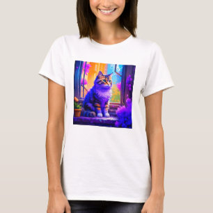 T-shirt Chat mignon assis dans la fenêtre Ai Art