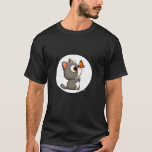 T-shirt Chat mignon aux yeux louches devant un papillon su