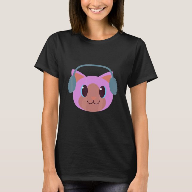 T-shirt Chat Mignon Avec Cache-Oreilles Réchauffeurs Vacan (Devant)