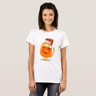 T-shirt Chat mignon avec casquette Père Noël