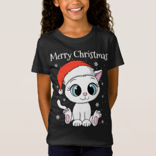 T-Shirt Chat mignon avec chapeau de Père Noël Joyeux Noël