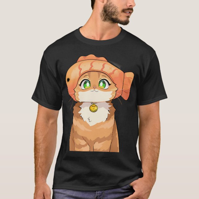 T-shirt Chat mignon avec chapeau de poisson (Devant)