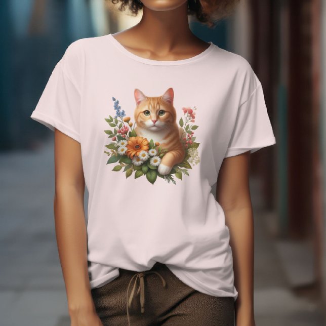 T-shirt Chat Mignon Avec Des Fleurs (Créateur téléchargé)