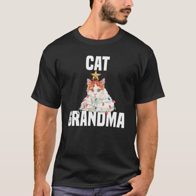 T-shirt Chat mignon avec lumières fées chat grand-mère (Devant)
