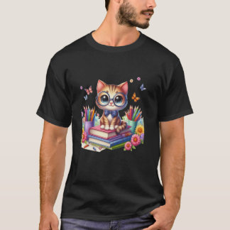 T-shirt Chat mignon avec lunettes Lire le livre Science na