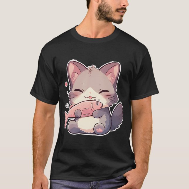T-shirt Chat mignon avec poisson (Devant)