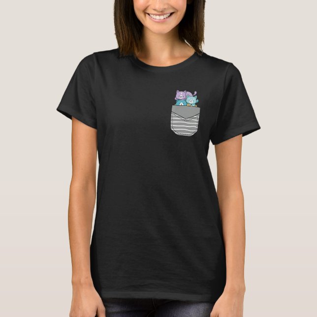 T-shirt Chat Mignon Chat Empilé Dans Une Poche (Devant)