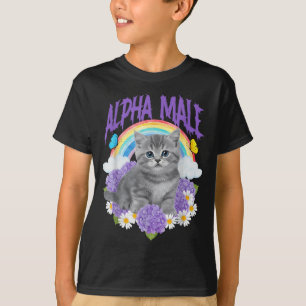 T-shirt Chat Mignon Chaton Arc-en-ciel Floral Alpha Mâle